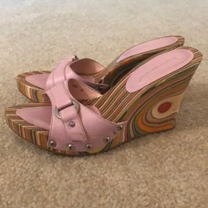 Fornarina Pink Rainbow Platform Wedge Sandals 6.0